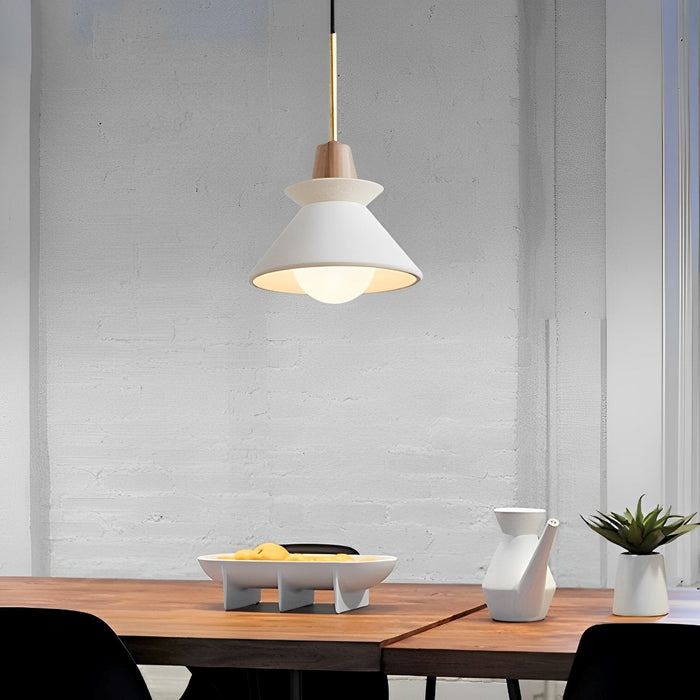 Cement Wood Nordic Pendant Light, White Kitchen Chandelier, Adjustable Dining Room/Bedroom Lighting, 110V 4000K
