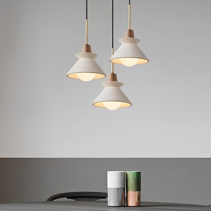 Cement Wood Nordic Pendant Light, White Kitchen Chandelier, Adjustable Dining Room/Bedroom Lighting, 110V 4000K