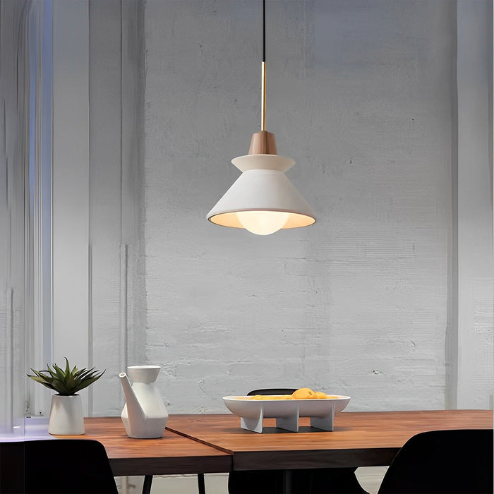 Cement Wood Nordic Pendant Light, White Kitchen Chandelier, Adjustable Dining Room/Bedroom Lighting, 110V 4000K