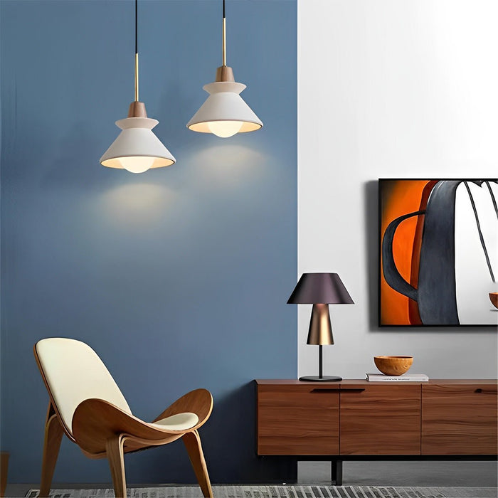 Cement Wood Nordic Pendant Light, White Kitchen Chandelier, Adjustable Dining Room/Bedroom Lighting, 110V 4000K