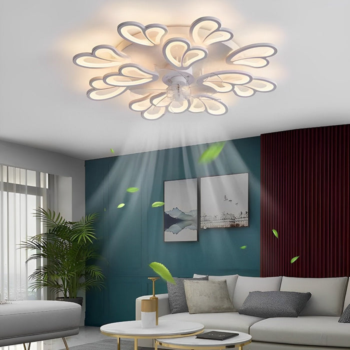 DC Motor LED Ceiling Fan Light, Flower Shaped Dimmable Chandelier, Nordic Style for Living Room/Bedroom