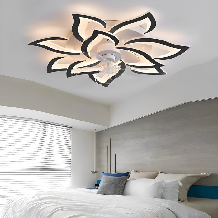 DC Motor LED Ceiling Fan Light, Flower Shaped Dimmable Chandelier, Nordic Style for Living Room/Bedroom