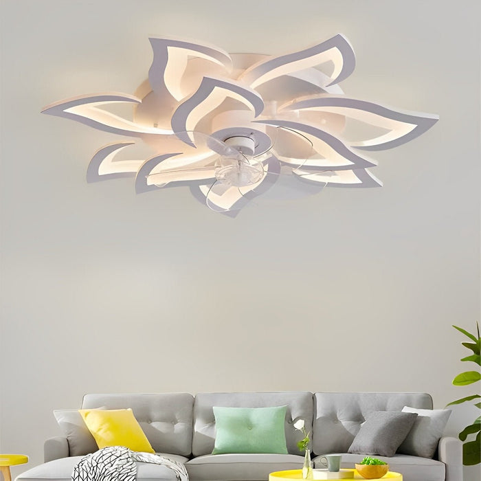 DC Motor LED Ceiling Fan Light, Flower Shaped Dimmable Chandelier, Nordic Style for Living Room/Bedroom