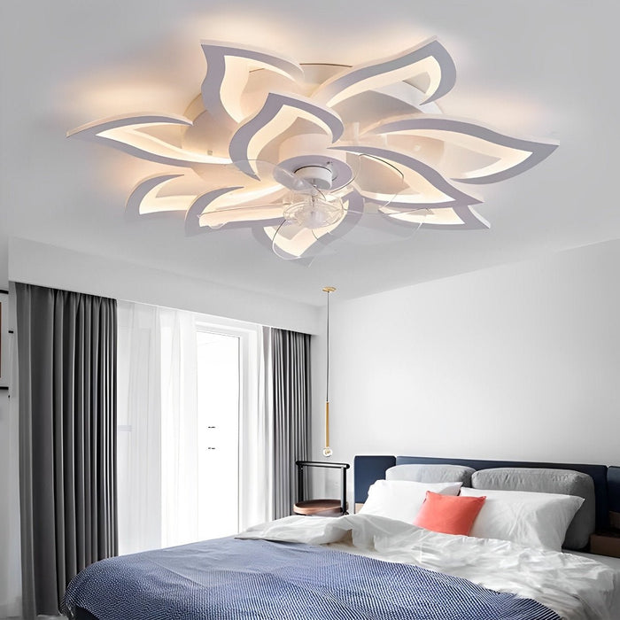 DC Motor LED Ceiling Fan Light, Flower Shaped Dimmable Chandelier, Nordic Style for Living Room/Bedroom