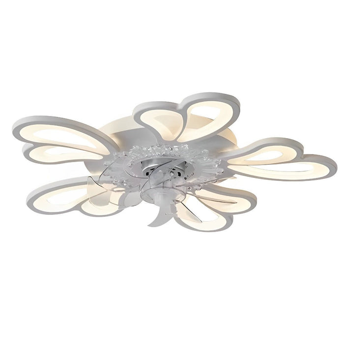 DC Motor LED Ceiling Fan Light, Flower Shaped Dimmable Chandelier, Nordic Style for Living Room/Bedroom