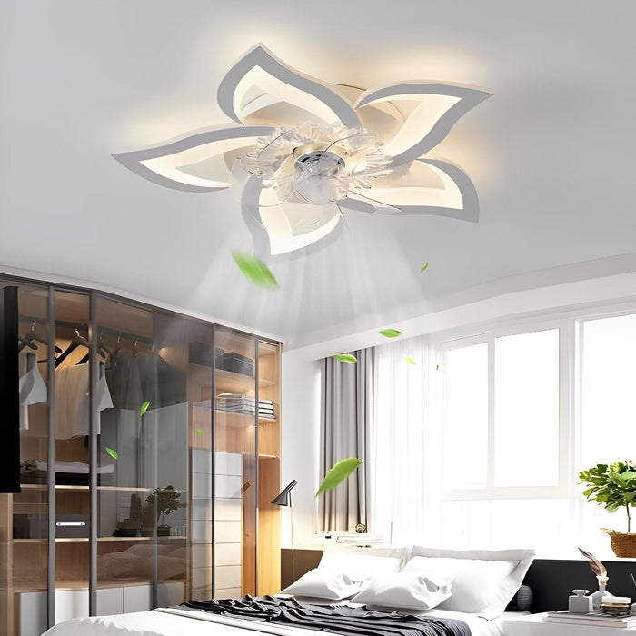DC Motor LED Ceiling Fan Light, Flower Shaped Dimmable Chandelier, Nordic Style for Living Room/Bedroom