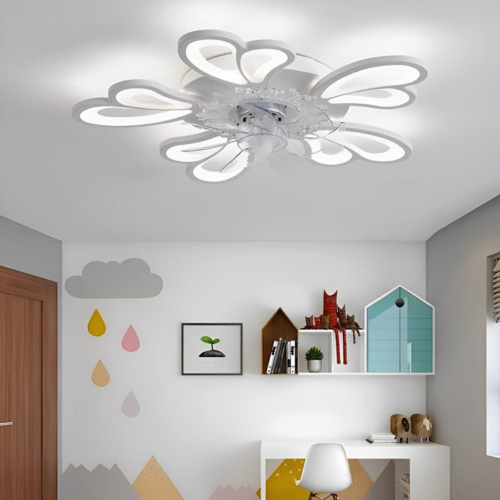 DC Motor LED Ceiling Fan Light, Flower Shaped Dimmable Chandelier, Nordic Style for Living Room/Bedroom