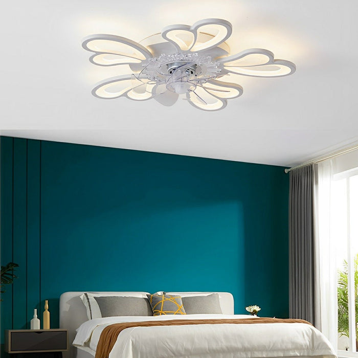 DC Motor LED Ceiling Fan Light, Flower Shaped Dimmable Chandelier, Nordic Style for Living Room/Bedroom