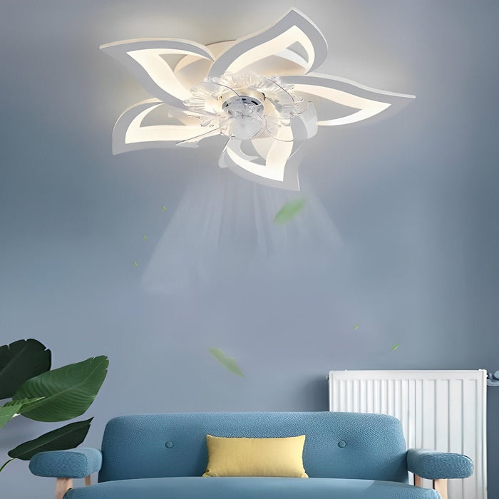 DC Motor LED Ceiling Fan Light, Flower Shaped Dimmable Chandelier, Nordic Style for Living Room/Bedroom