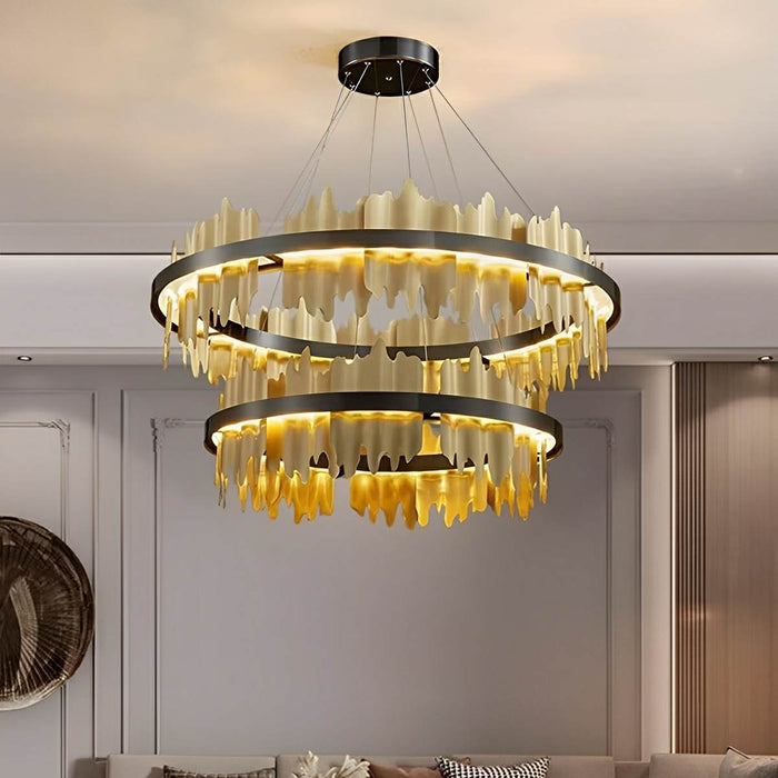 Modern LED Chandelier, Stepless Dimming, Circular Design, Gold Black, Living Room/Dining Room Lighting