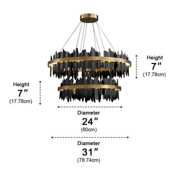 Modern LED Chandelier, Stepless Dimming, Circular Design, Gold Black, Living Room/Dining Room Lighting