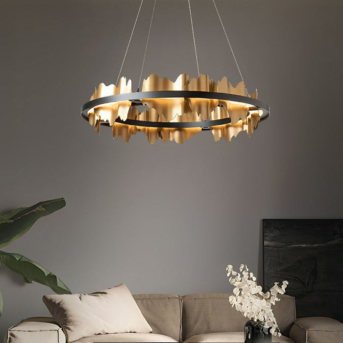 Modern LED Chandelier, Stepless Dimming, Circular Design, Gold Black, Living Room/Dining Room Lighting
