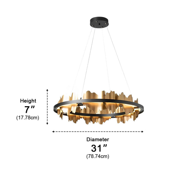Modern LED Chandelier, Stepless Dimming, Circular Design, Gold Black, Living Room/Dining Room Lighting