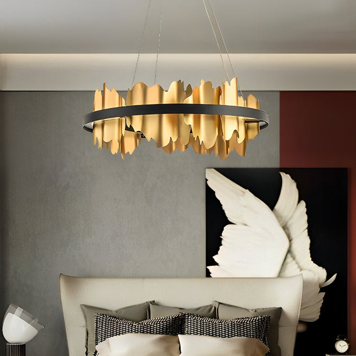 Modern LED Chandelier, Stepless Dimming, Circular Design, Gold Black, Living Room/Dining Room Lighting