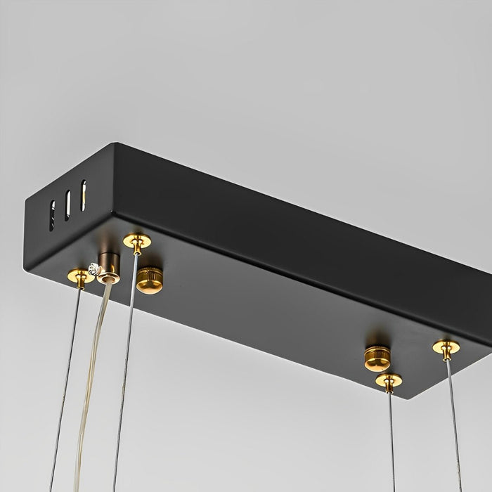 Modern LED Chandelier, Stepless Dimming, Circular Design, Gold Black, Living Room/Dining Room Lighting
