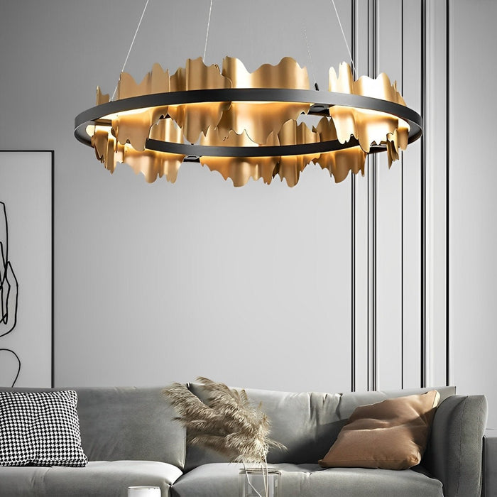 Modern LED Chandelier, Stepless Dimming, Circular Design, Gold Black, Living Room/Dining Room Lighting