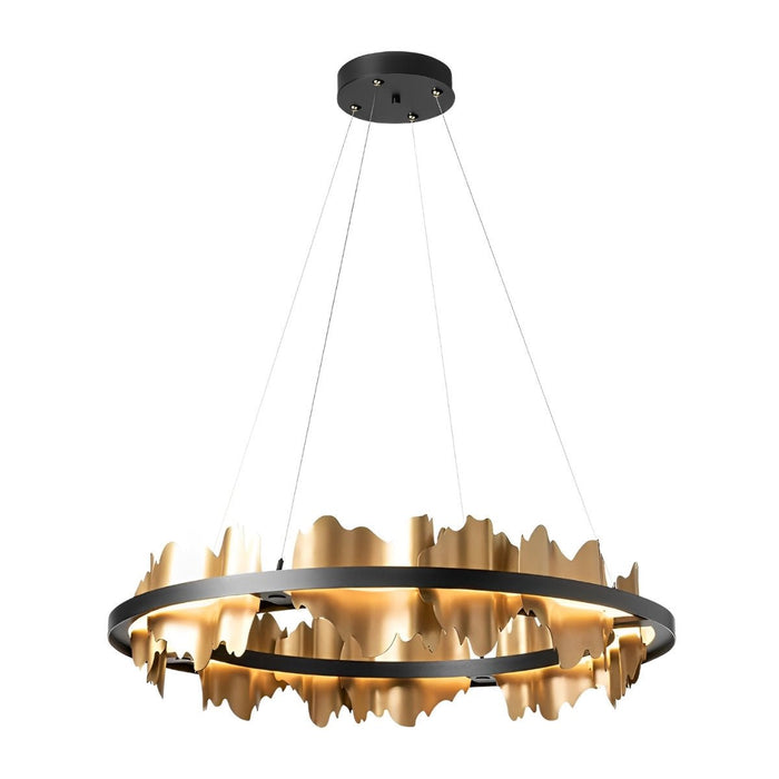 Modern LED Chandelier, Stepless Dimming, Circular Design, Gold Black, Living Room/Dining Room Lighting