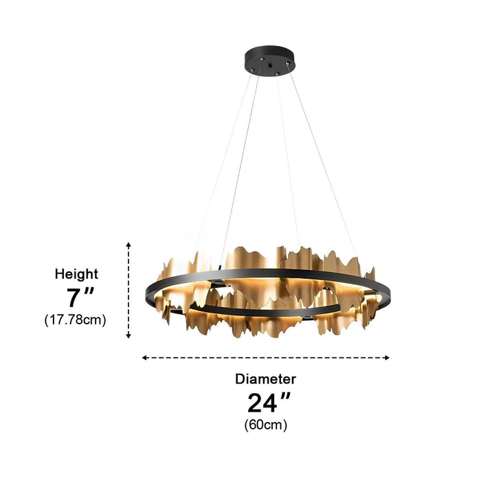 Modern LED Chandelier, Stepless Dimming, Circular Design, Gold Black, Living Room/Dining Room Lighting