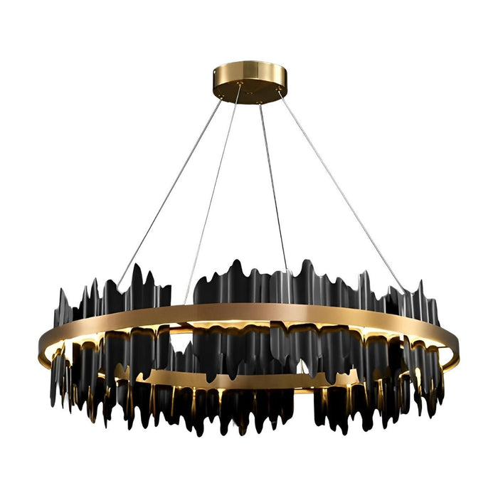 Modern LED Chandelier, Stepless Dimming, Circular Design, Gold Black, Living Room/Dining Room Lighting