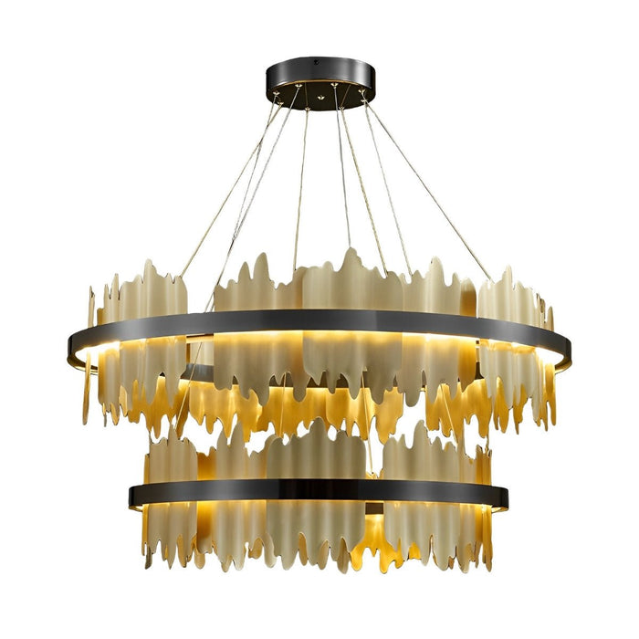 Modern LED Chandelier, Stepless Dimming, Circular Design, Gold Black, Living Room/Dining Room Lighting