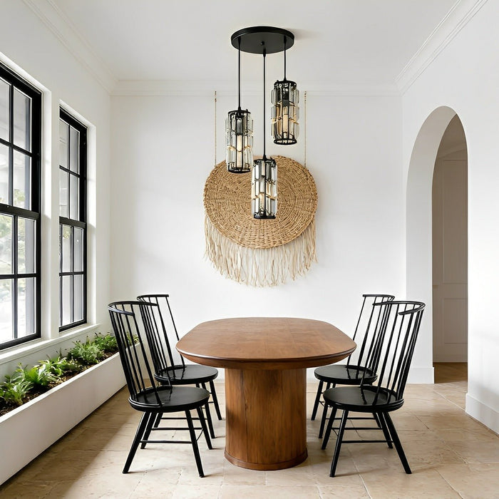 Industrial Cage Pendant Light, Adjustable Height, Dimmable for Kitchen Island/Dining Room