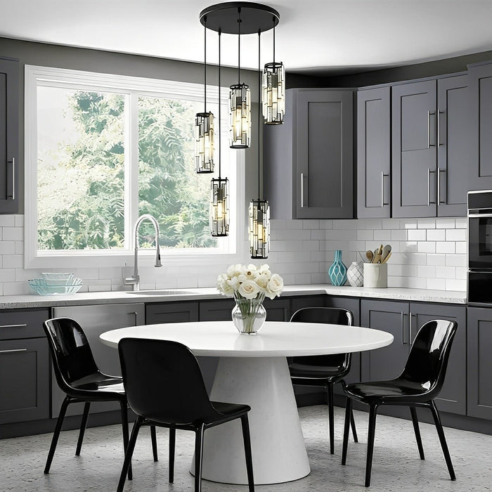 Industrial Cage Pendant Light, Adjustable Height, Dimmable for Kitchen Island/Dining Room