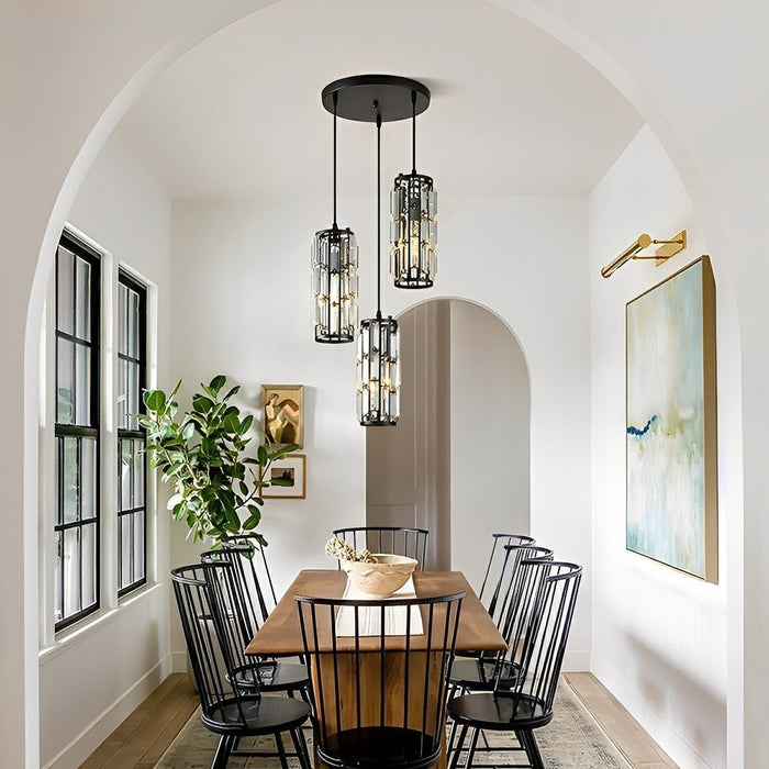 Industrial Cage Pendant Light, Adjustable Height, Dimmable for Kitchen Island/Dining Room