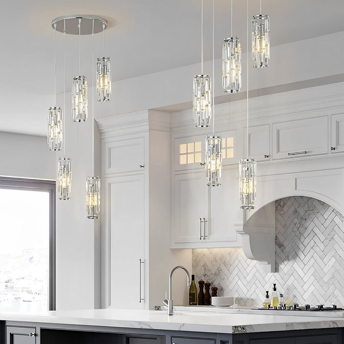 Industrial Cage Pendant Light, Adjustable Height, Dimmable for Kitchen Island/Dining Room