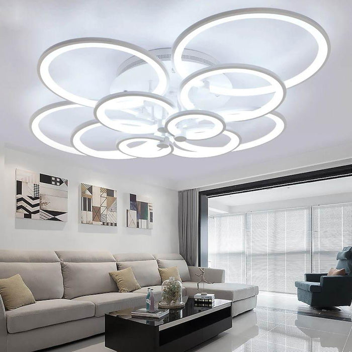 White/Black Acrylic Overlapping Rings LED Semi Flush Mount Ceiling Light