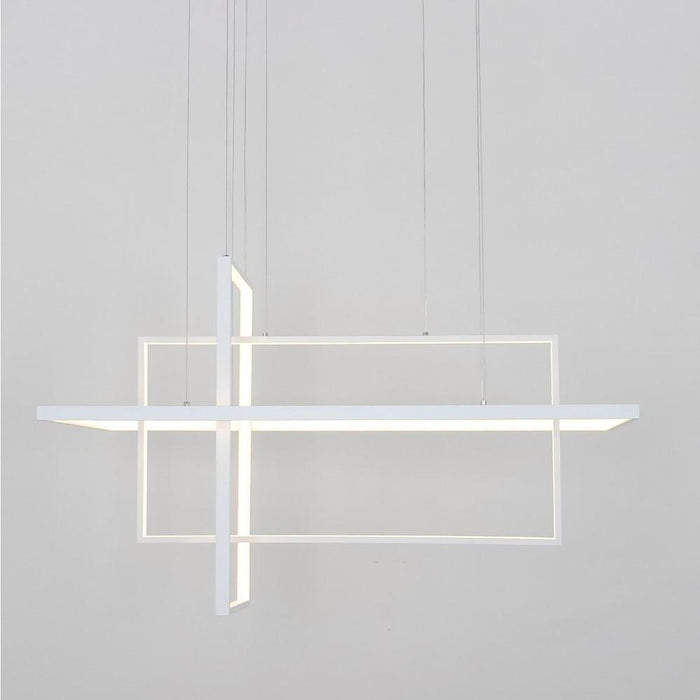 33'' Three-Part Futuristic Square Rectangular Hybrid Aluminum Chandelier with Capable Ambient Lights
