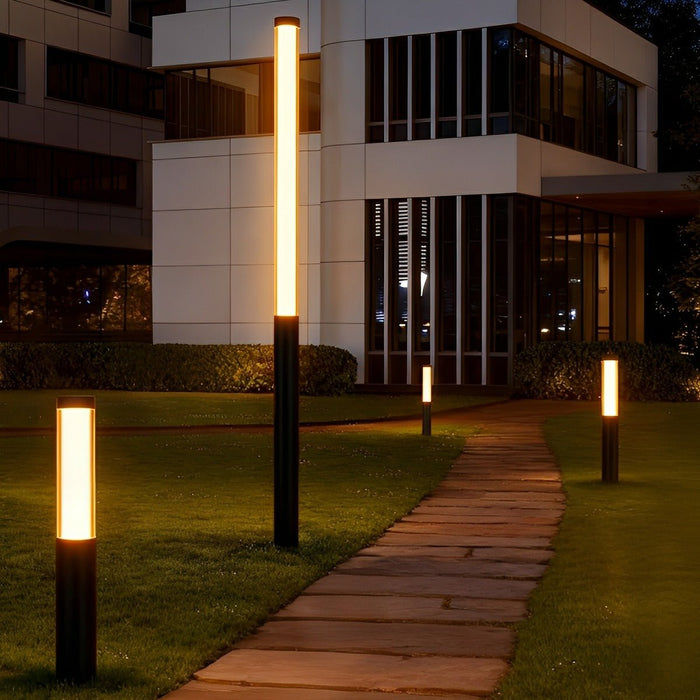 Modern Cylinder LED Outdoor Pathway Light, Black Aluminum, Warm 3000K, IP54 Waterproof for Garden/Yard/Driveway