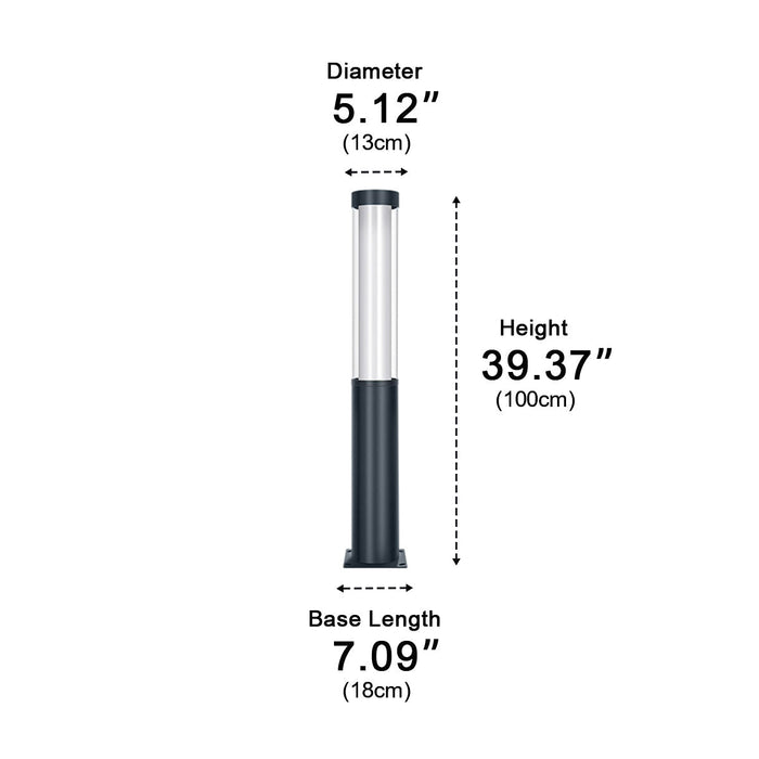 Modern Cylinder LED Outdoor Pathway Light, Black Aluminum, Warm 3000K, IP54 Waterproof for Garden/Yard/Driveway