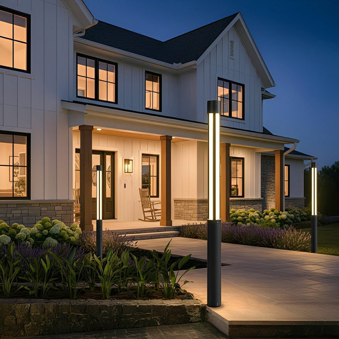 LED Post Light, Modern Cylinder Black Outdoor Pathway Lighting, IP54 Waterproof for Garden/Driveway