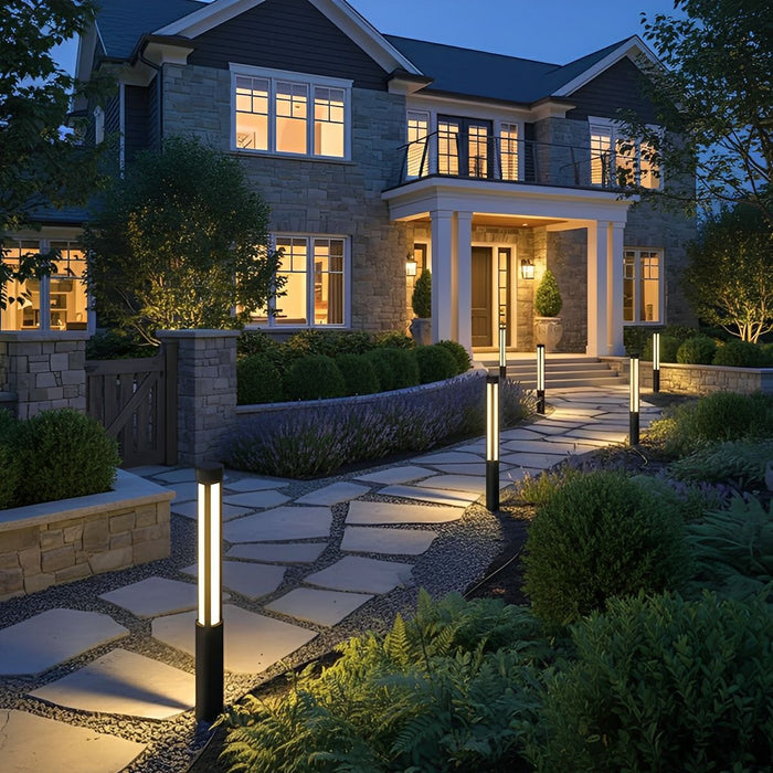 LED Post Light, Modern Cylinder Black Outdoor Pathway Lighting, IP54 Waterproof for Garden/Driveway