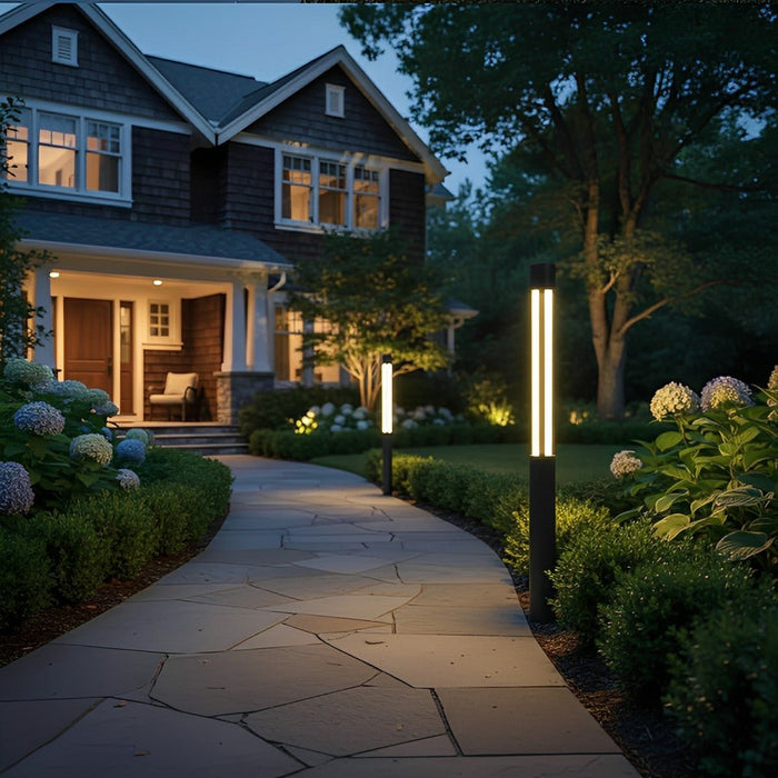 LED Post Light, Modern Cylinder Black Outdoor Pathway Lighting, IP54 Waterproof for Garden/Driveway