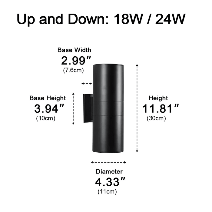 Weatherproof Up Down LED Wall Sconce, Modern Exterior Lighting for Patio/Porch/Yard, Security, Curb Appeal