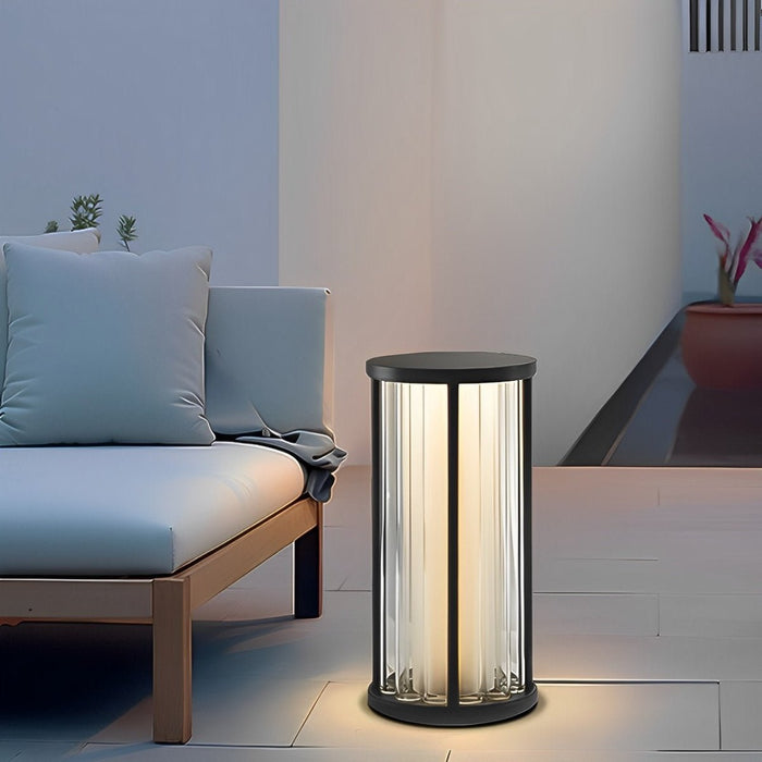 Solar Outdoor Floor Lamp, Waterproof LED Cylinder Light for Patio/Garden/Pathway, Dusk to Dawn Stainless Steel Accent
