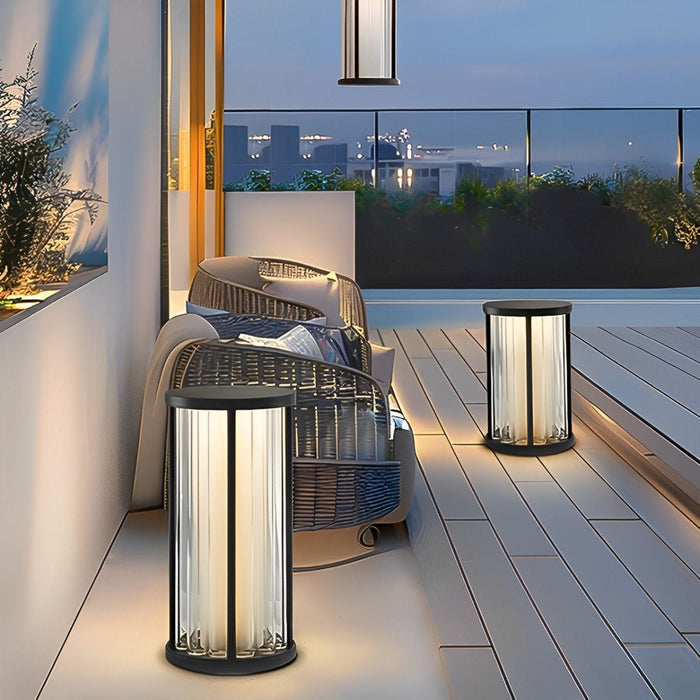 Solar Outdoor Floor Lamp, Waterproof LED Cylinder Light for Patio/Garden/Pathway, Dusk to Dawn Stainless Steel Accent