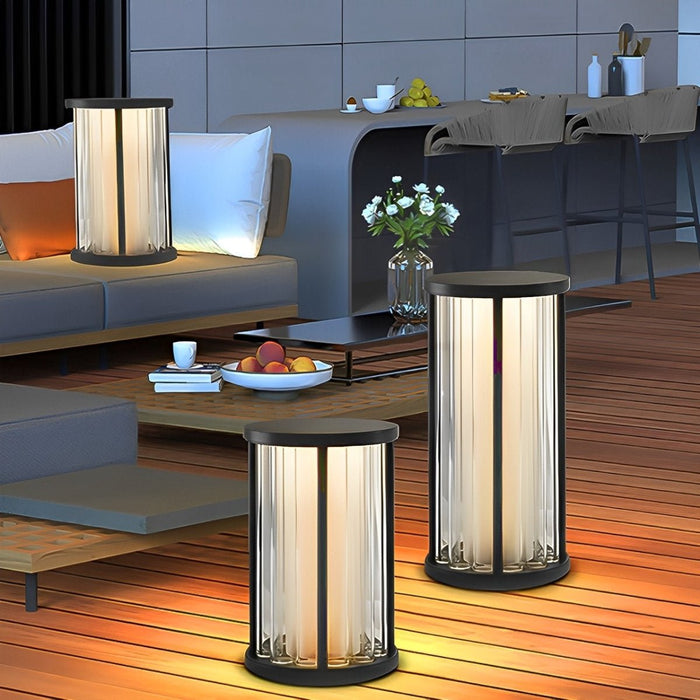 Solar Outdoor Floor Lamp, Waterproof LED Cylinder Light for Patio/Garden/Pathway, Dusk to Dawn Stainless Steel Accent