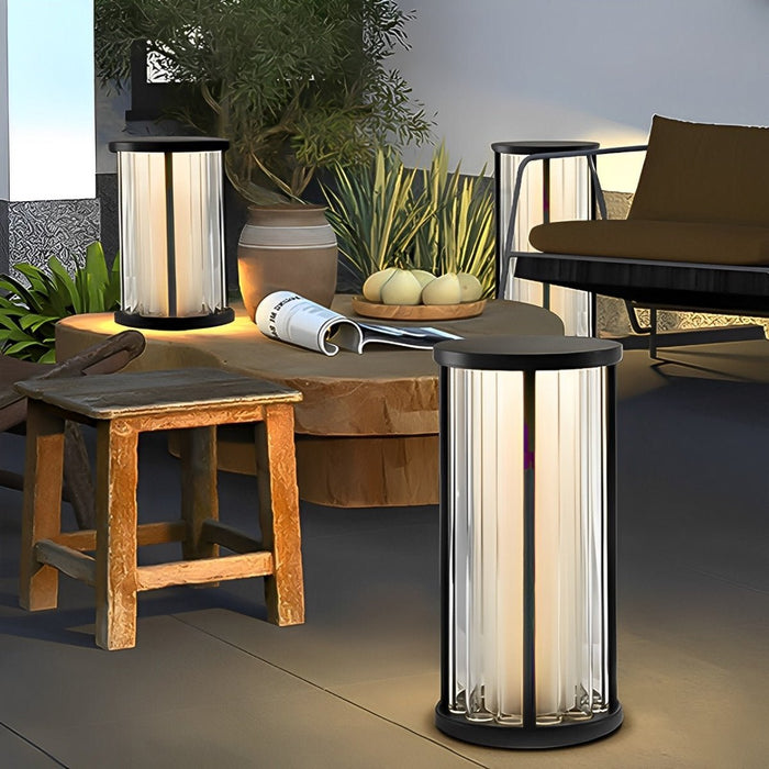 Solar Outdoor Floor Lamp, Waterproof LED Cylinder Light for Patio/Garden/Pathway, Dusk to Dawn Stainless Steel Accent
