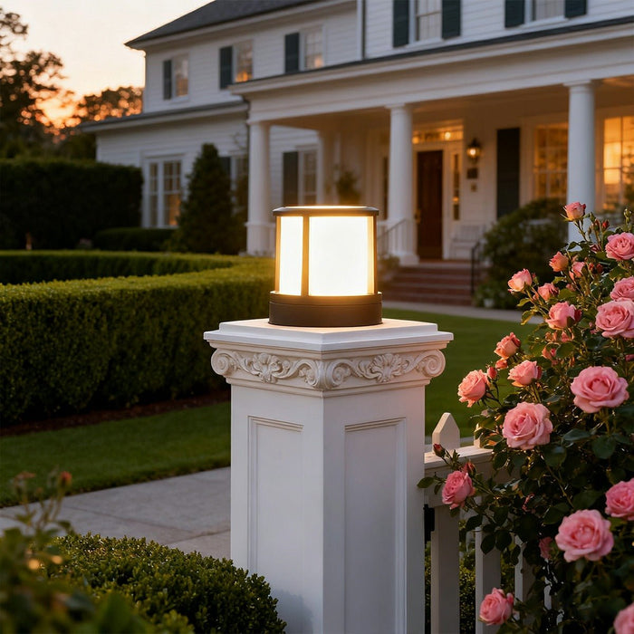 Cylindrical Black Outdoor Fence Post Light - Modern Pathway Illumination, Weatherproof