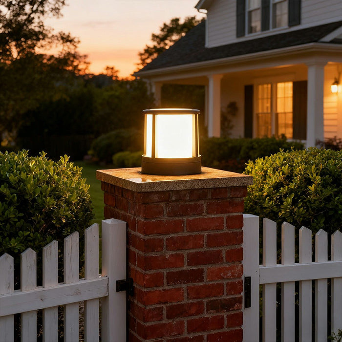 Cylindrical Black Outdoor Fence Post Light - Modern Pathway Illumination, Weatherproof