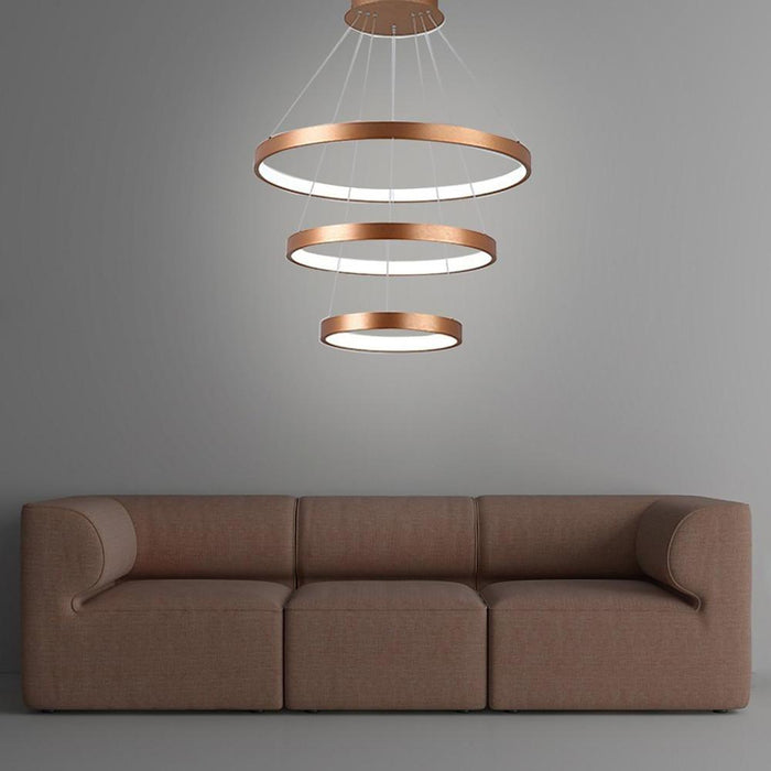 Acrylic Bronze 3-Tier Ring Chandelier Dimmable LED. 59 Adjustable Pendant Lights