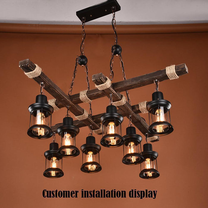 Vintage Wood Glass LED Farmhouse Pendant Lighting Chandeliers Island Lights