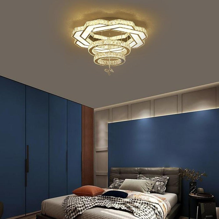 Ambient Crystal LED Flush Mount Light - 20''/24''/31''. Gold or Silver