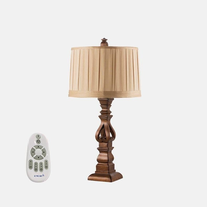 Pleated Drum Shade Table Lamp Rustic Resin Brown Night Stand Light