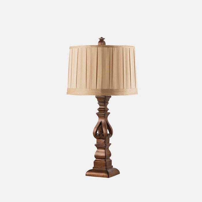 Pleated Drum Shade Table Lamp Rustic Resin Brown Night Stand Light