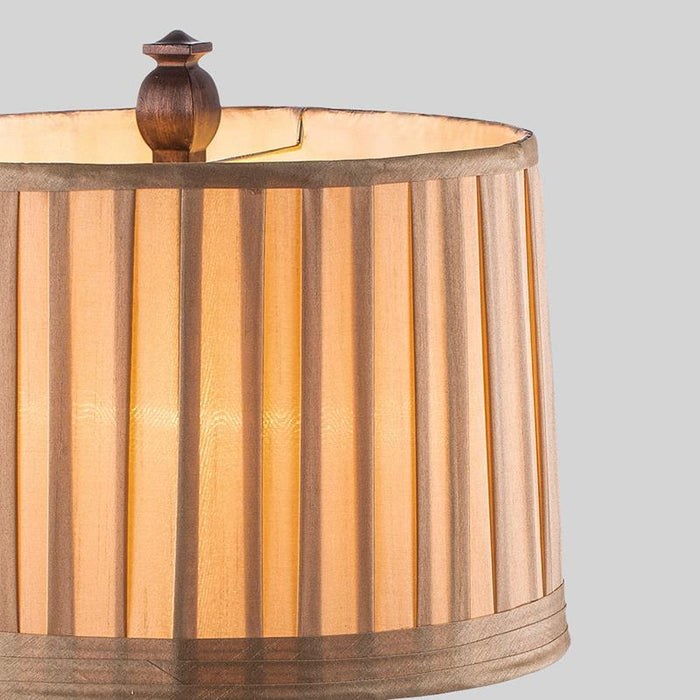 Pleated Drum Shade Table Lamp Rustic Resin Brown Night Stand Light