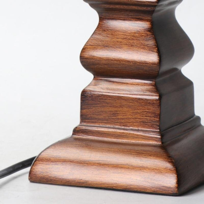 Pleated Drum Shade Table Lamp Rustic Resin Brown Night Stand Light