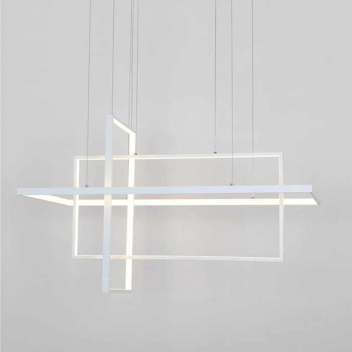 33'' Three-Part Futuristic Square Rectangular Hybrid Aluminum Chandelier with Capable Ambient Lights